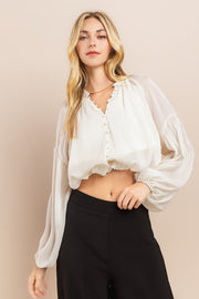 Shirring Sleeve Blouse / S#ABDT0113