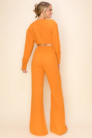 Cropped Button Down Shirt & Wide Leg Trouser Set I ABDT0172ABDB0161