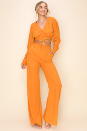 Cropped Button Down Shirt & Wide Leg Trouser Set I ABDT0172ABDB0161