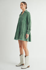 Load image into Gallery viewer, Mineral Wash Corduroy Tiered Dress I ABED7543
