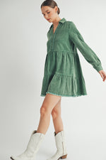 Load image into Gallery viewer, Mineral Wash Corduroy Tiered Dress I ABED7543
