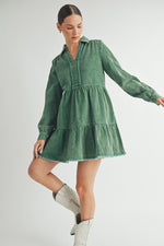 Load image into Gallery viewer, Mineral Wash Corduroy Tiered Dress I ABED7543
