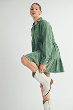 Load image into Gallery viewer, Mineral Wash Corduroy Tiered Dress I ABED7543
