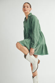 Mineral Wash Corduroy Tiered Dress I ABED7543
