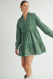Mineral Wash Corduroy Tiered Dress I ABED7543