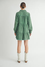 Mineral Wash Corduroy Tiered Dress I ABED7543