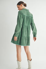 Load image into Gallery viewer, Mineral Wash Corduroy Tiered Dress I ABED7543
