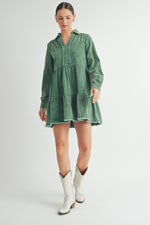 Load image into Gallery viewer, Mineral Wash Corduroy Tiered Dress I ABED7543
