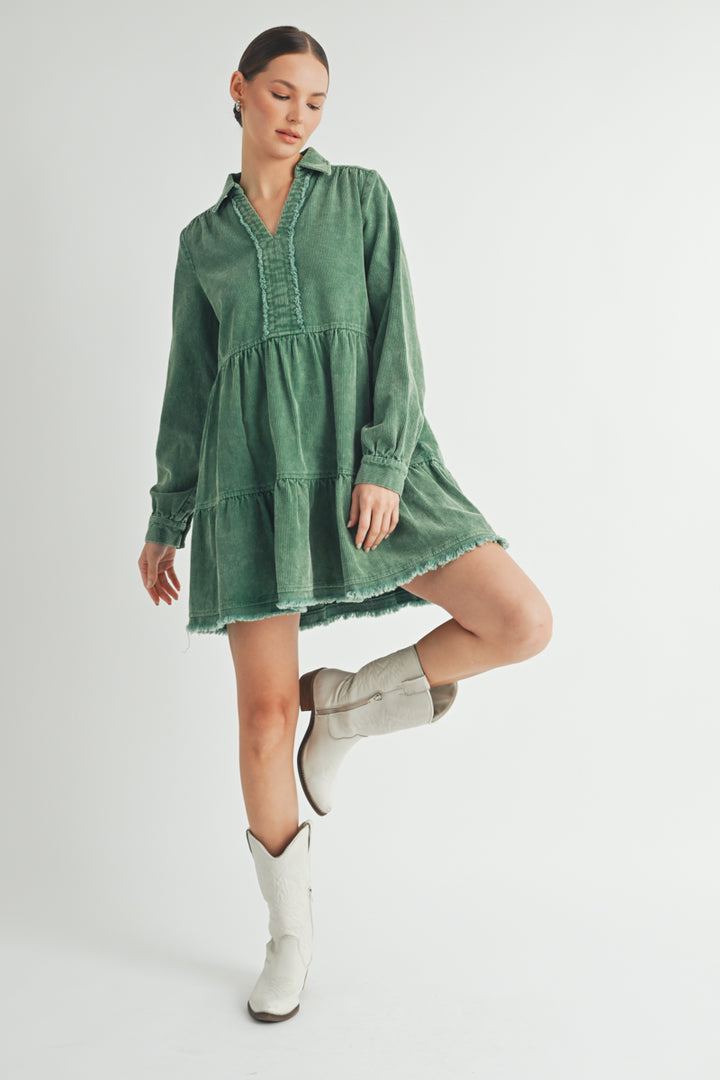 Mineral Wash Corduroy Tiered Dress I ABED7543