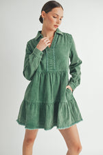 Load image into Gallery viewer, Mineral Wash Corduroy Tiered Dress I ABED7543
