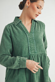 Mineral Wash Corduroy Tiered Dress I ABED7543