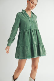 Mineral Wash Corduroy Tiered Dress I ABED7543