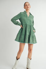 Load image into Gallery viewer, Mineral Wash Corduroy Tiered Dress I ABED7543
