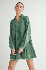 Mineral Wash Corduroy Tiered Dress I ABED7543
