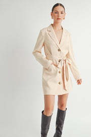 Belted Blazer Collared Neckline long sleeve Mini Dress beige wholesale fashion brand.