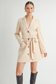 Belted Blazer Collared Neckline long sleeve Mini Dress beige wholesale fashion brand.