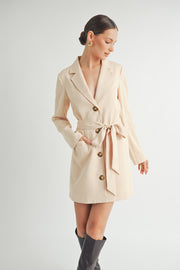Belted Blazer Collared Neckline long sleeve Mini Dress beige wholesale fashion brand.
