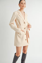 Belted Blazer Collared Neckline long sleeve Mini Dress beige wholesale fashion brand.