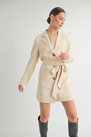 Belted Blazer Collared Neckline long sleeve Mini Dress beige wholesale fashion brand.
