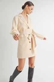 Belted Blazer Collared Neckline long sleeve Mini Dress beige wholesale fashion brand.