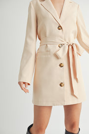 Belted Blazer Collared Neckline long sleeve Mini Dress beige wholesale fashion brand.