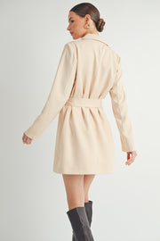 Belted Blazer Collared Neckline long sleeve Mini Dress beige wholesale fashion brand.