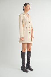 Belted Blazer Collared Neckline long sleeve Mini Dress beige wholesale fashion brand.