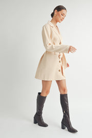 Belted Blazer Collared Neckline long sleeve Mini Dress beige wholesale fashion brand.