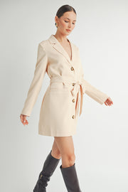 Belted Blazer Collared Neckline long sleeve Mini Dress beige wholesale fashion brand.
