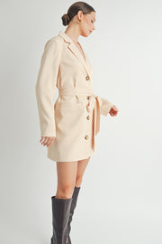 Belted Blazer Collared Neckline long sleeve Mini Dress beige wholesale fashion brand.
