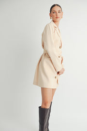 Belted Blazer Collared Neckline long sleeve Mini Dress beige wholesale fashion brand.