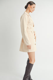 Belted Blazer Collared Neckline long sleeve Mini Dress beige wholesale fashion brand.