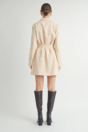 Belted Blazer Collared Neckline long sleeve Mini Dress beige wholesale fashion brand.