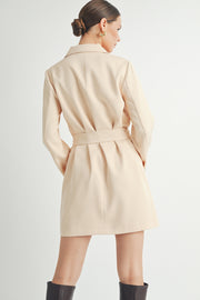 Belted Blazer Collared Neckline long sleeve Mini Dress beige wholesale fashion brand.