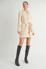 Belted Blazer Collared Neckline long sleeve Mini Dress beige wholesale fashion brand.