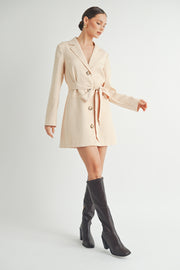 Belted Blazer Collared Neckline long sleeve Mini Dress beige wholesale fashion brand.