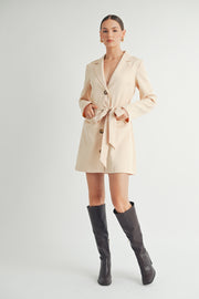 Belted Blazer Collared Neckline long sleeve Mini Dress beige wholesale fashion brand.