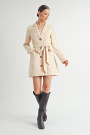 Belted Blazer Collared Neckline long sleeve Mini Dress beige wholesale fashion brand.