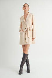 Belted Blazer Collared Neckline long sleeve Mini Dress beige wholesale fashion brand.