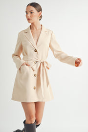 Belted Blazer Collared Neckline long sleeve Mini Dress beige wholesale fashion brand.