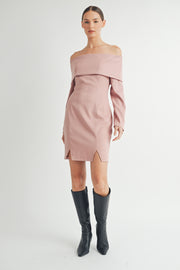 Off the Shoulder Long Sleeve Mini Dress I ABED7557