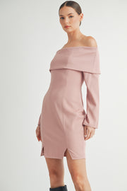 Off the Shoulder Long Sleeve Mini Dress I ABED7557