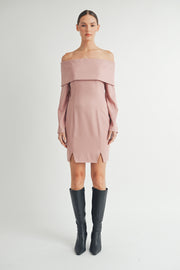 Off the Shoulder Long Sleeve Mini Dress I ABED7557