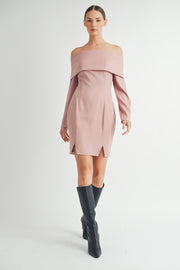 Off the Shoulder Long Sleeve Mini Dress I ABED7557