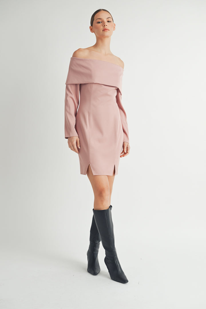 Off the Shoulder Long Sleeve Mini Dress I ABED7557