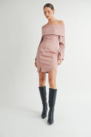 Off the Shoulder Long Sleeve Mini Dress I ABED7557