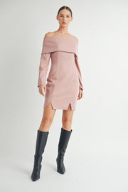 Off the Shoulder Long Sleeve Mini Dress I ABED7557