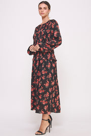 Floral Print Long Sleeve Midi Dress I ABED7561 I SHIP 09/25/24