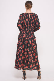Floral Print Long Sleeve Midi Dress I ABED7561 I SHIP 09/25/24