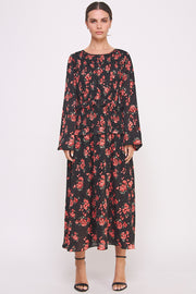 Floral Print Long Sleeve Midi Dress I ABED7561 I SHIP 09/25/24